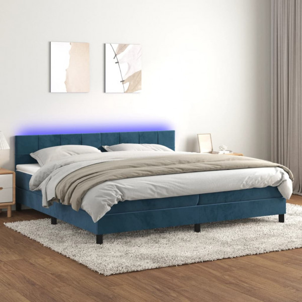 Cama box spring com colchão e veludo LED azul escuro 200x200 cm D