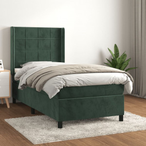 Cama box spring con colchón terciopelo verde oscuro 100x200 cm D