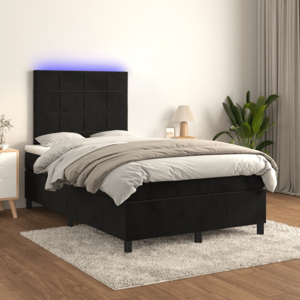 Cama box spring colchón y LED terciopelo negro 120x200 cm D