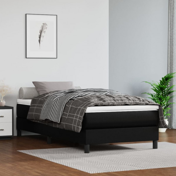 Estructura de cama box spring cuero sintético negro 100x200 cm D