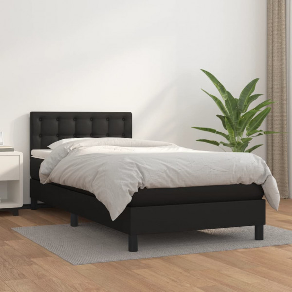 Cama box spring con colchón cuero sintético negro 100x200 cm D