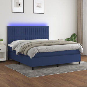 Cama box spring colchón y luces LED tela azul 160x200 cm D