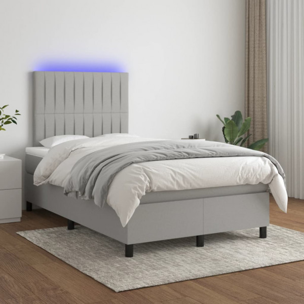 Cama box spring com colchão de tecido e LED cinza claro 120x200 cm D