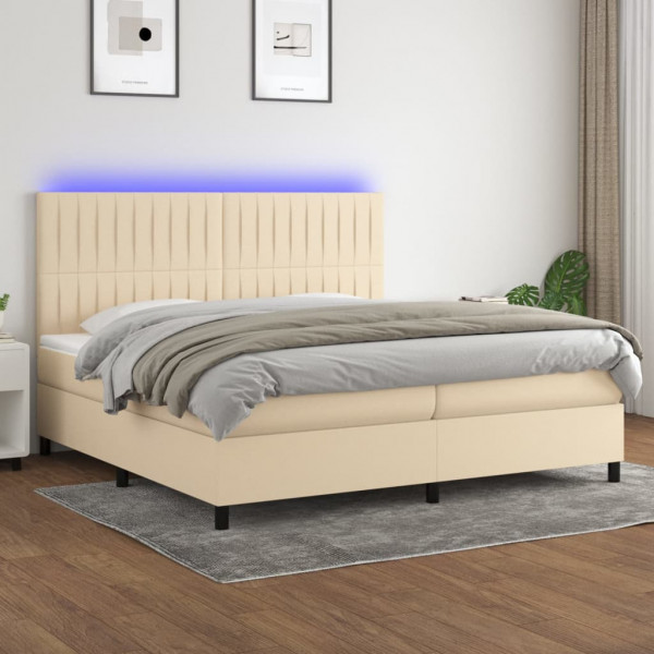 Colchão cama box spring e luzes LED tecido creme 200x200 cm D