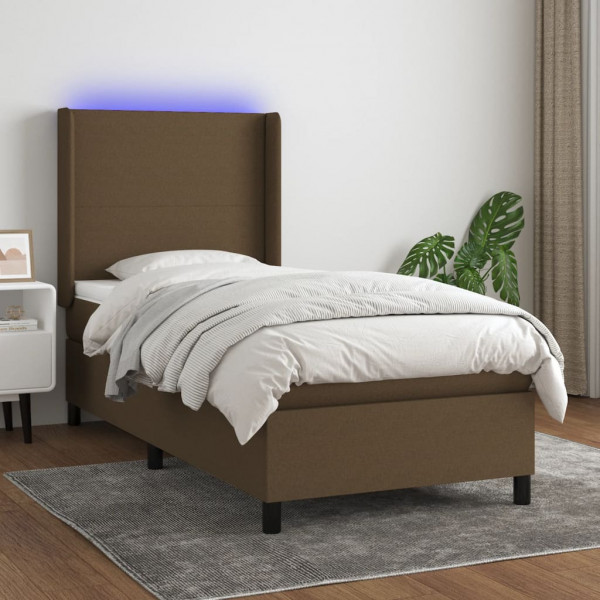 Cama box spring colchón y luces LED tela marrón oscuro 80x200cm D