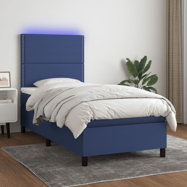 Colchão cama box spring e luzes LED tecido azul 100x200 cm D