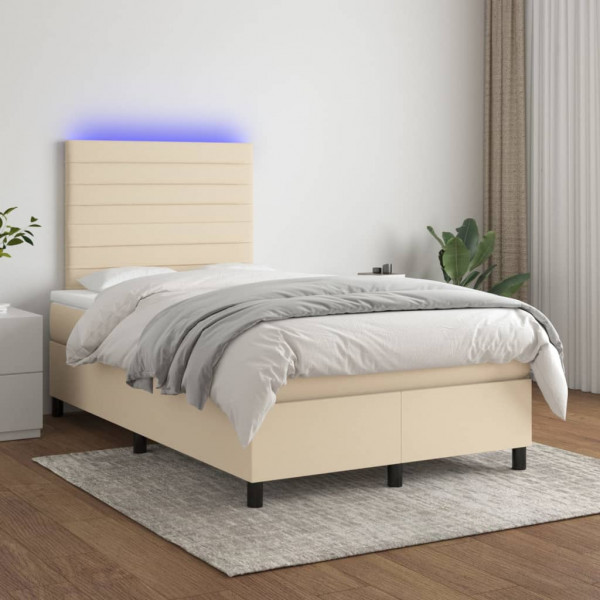 Cama box spring com colchão e tecido LED creme 120x200 cm D