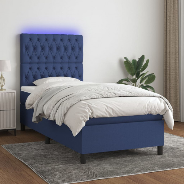 Colchão cama box spring e luzes LED tecido azul 100x200 cm D