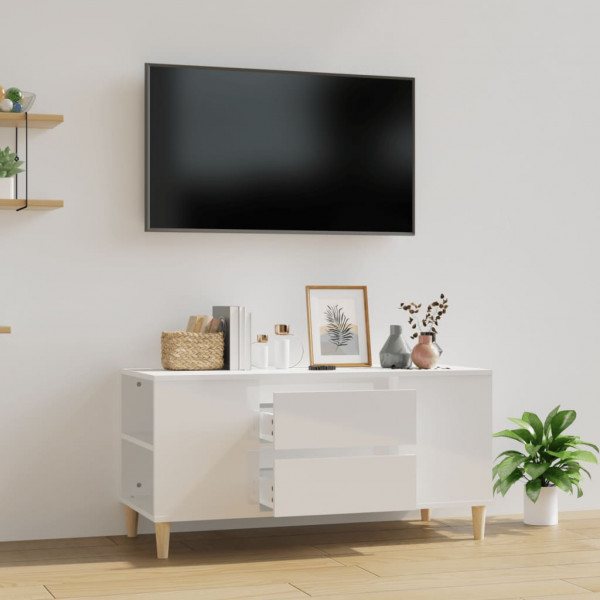 Mueble de TV madera contrachapada blanco brillo 102x44.5x50 cm D