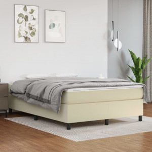 Estructura de cama box spring cuero sintético crema 140x190 cm D