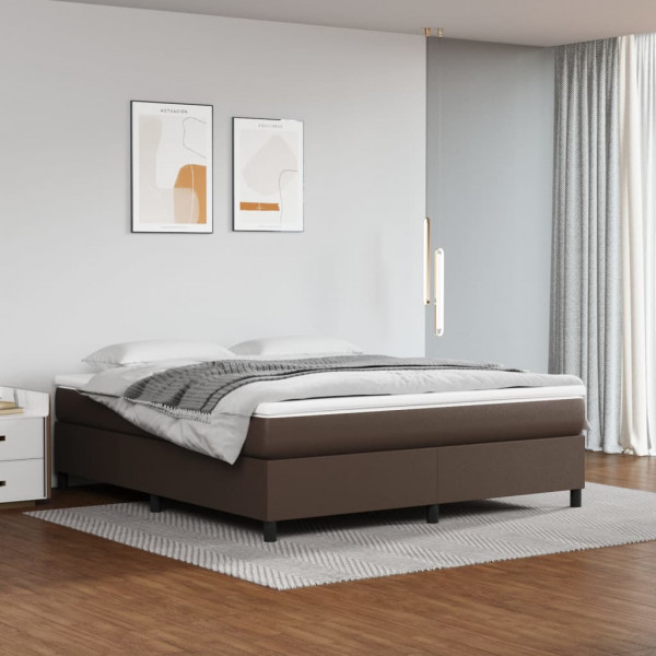 Estructura de cama box spring cuero sintético marrón 160x200 cm D
