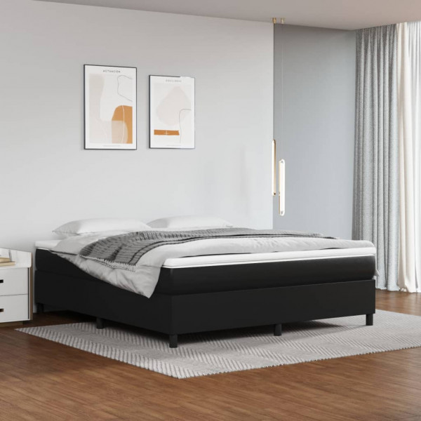 Estructura de cama box spring cuero sintético negro 160x200 cm D