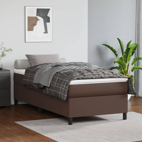 Estructura de cama box spring cuero sintético marrón 80x200 cm D