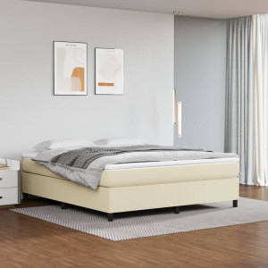 Estructura de cama box spring cuero sintético crema 160x200 cm D