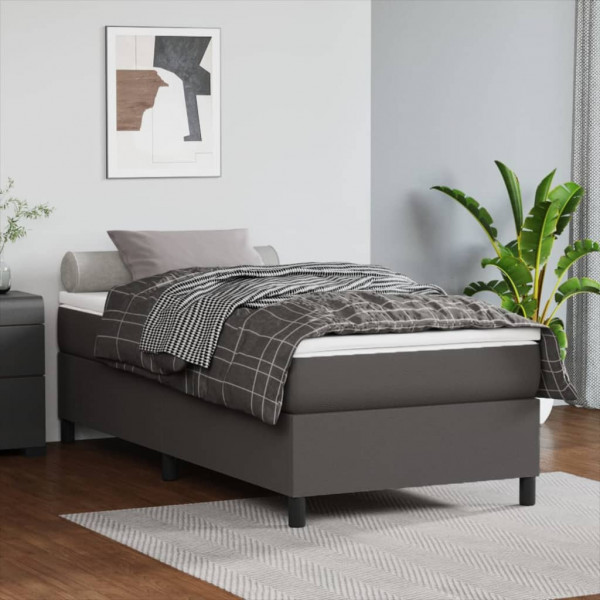 Estrutura de cama box spring couro sintético cinza 100x200 cm D