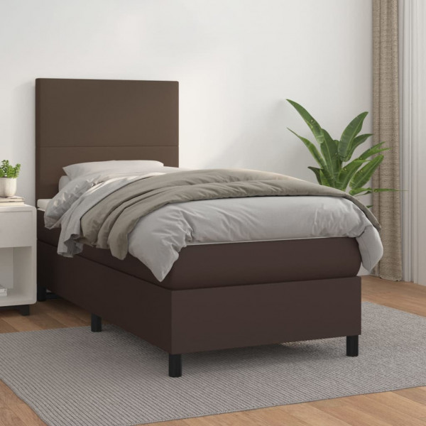 Cama box spring con colchón cuero sintético marrón 80x200 cm D