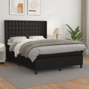 Cama box spring con colchón cuero sintético negro 140x190 cm D
