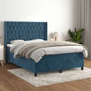 Cama box spring con colchón terciopelo azul oscuro 140x190 cm D