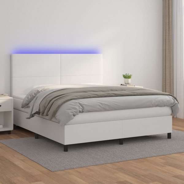 Cama box spring com colchão e couro sintético LED branco 180x200 cm D