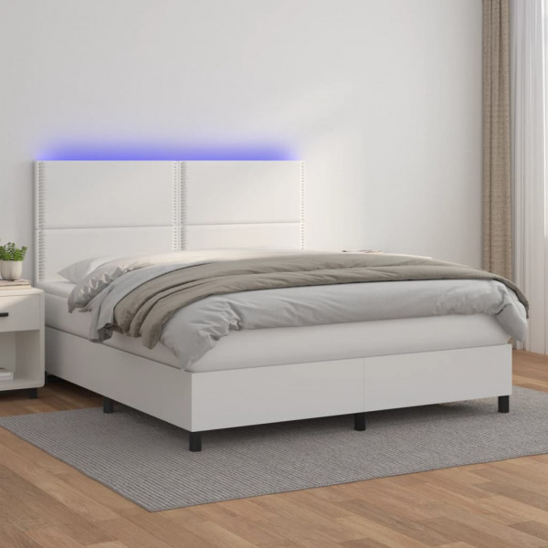 Cama box spring colchão e LED couro sintético branco 180x200 cm D