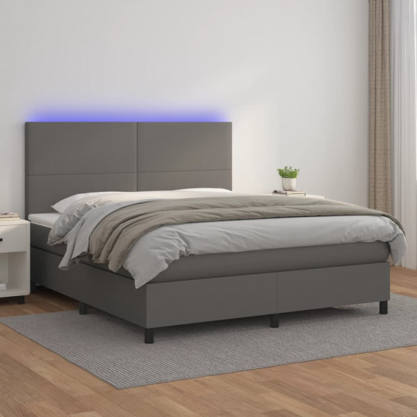 Cama box spring com colchão e couro sintético LED cinza 160x200 cm D
