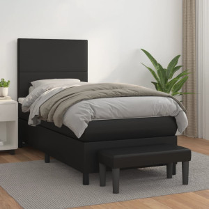 Cama box spring con colchón cuero sintético negro 90x190 cm D
