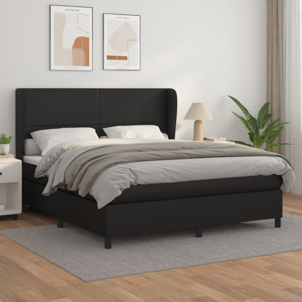 Cama box spring com colchão de couro sintético preto 180x200 cm D