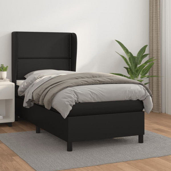 Cama box spring com colchão de couro sintético preto 90x190 cm D