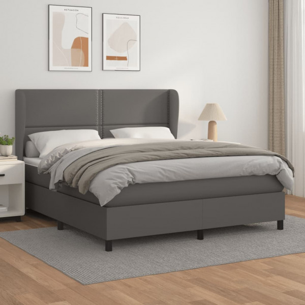 Cama box spring com colchão de couro sintético cinza 180x200 cm D