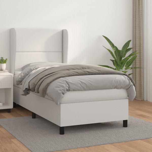 Cama box spring con colchón cuero sintético blanco 80x200 cm D