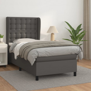 Cama box spring con colchón cuero sintético gris 90x190 cm D