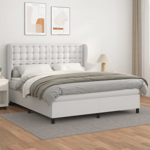 Cama box spring con colchón cuero sintético blanco 160x200 cm D