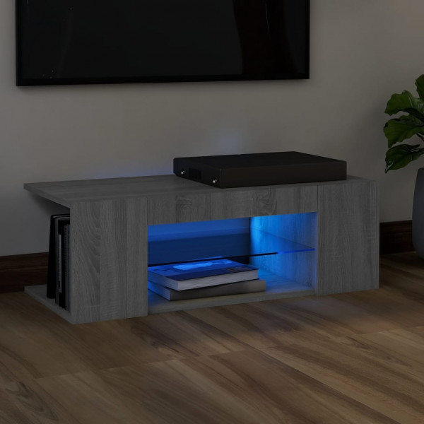 Mobiliário de TV com luzes LED cinza Sonoma 90x39x30 cm D