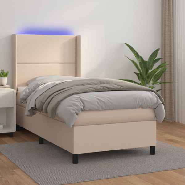 Cama box spring colchón LED cuero sintético capuchino 90x190 cm Cama box spring colchón LED cuero sintético capuchino 90x190 cm D