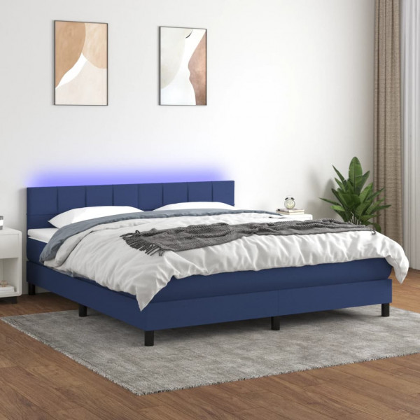 Colchão cama box spring e luzes LED tecido azul 180x200 cm D