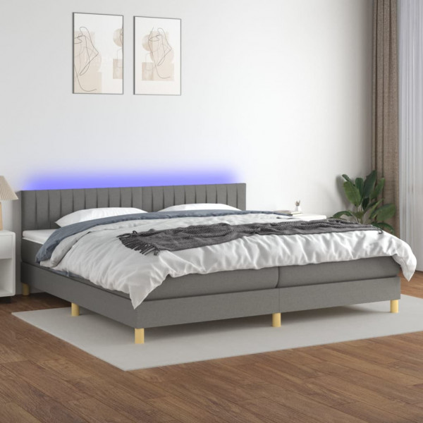 Cama box spring con colchón y LED tela gris oscuro 200x200 cm D