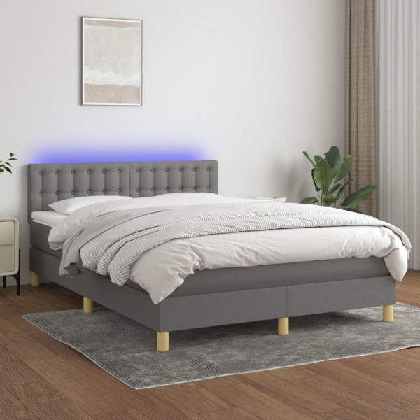Colchão de cama box spring e luzes LED tecido cinza escuro 140x200 cm D