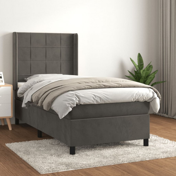 Cama box spring con colchón terciopelo gris oscuro 100x200 cm D