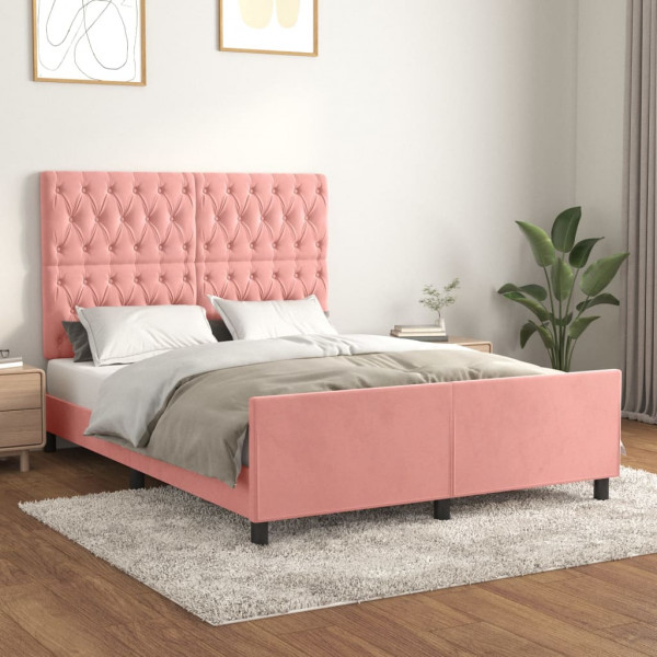 Estructura de cama con cabecero de terciopelo rosa 140x190 cm D