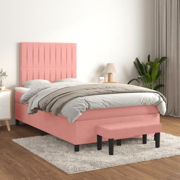 Cama box spring com colchão de veludo rosa 120x200 cm D