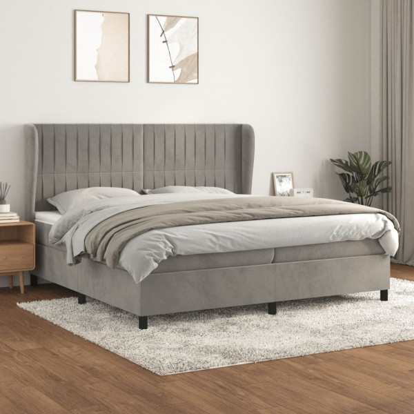Cama box spring con colchón terciopelo gris claro 200x200 cm D