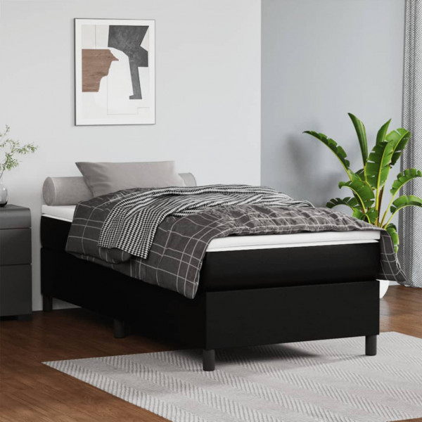 Cama box spring com colchão de couro sintético preto 90x190 cm D