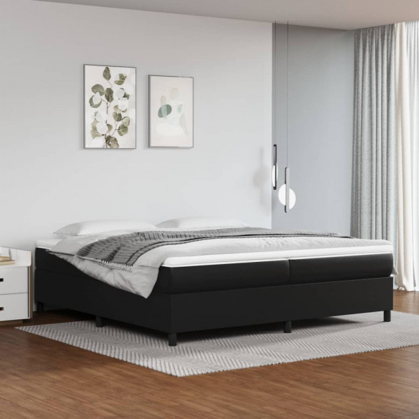 Cama box spring con colchón cuero sintético negro 200x200 cm D