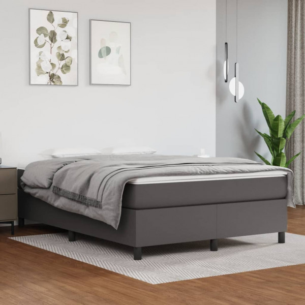 Cama box spring con colchón cuero sintético gris 140x200 cm D