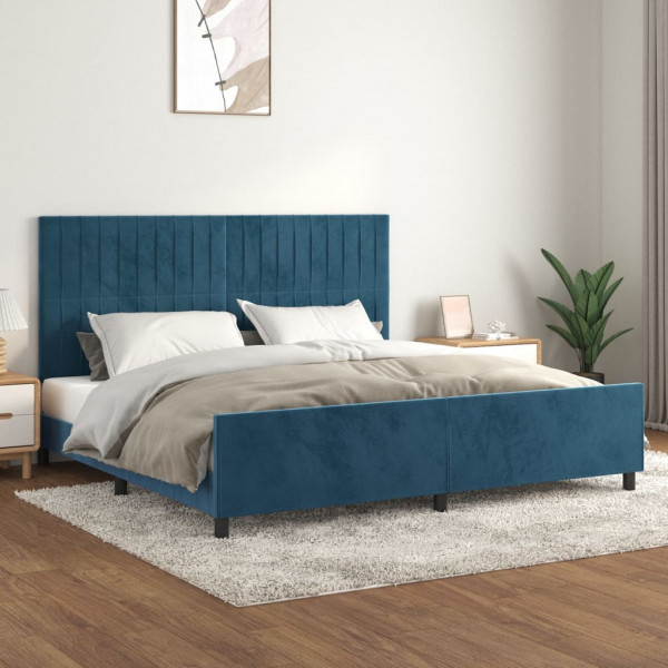Estructura cama con cabecero terciopelo azul oscuro 200x200 cm D