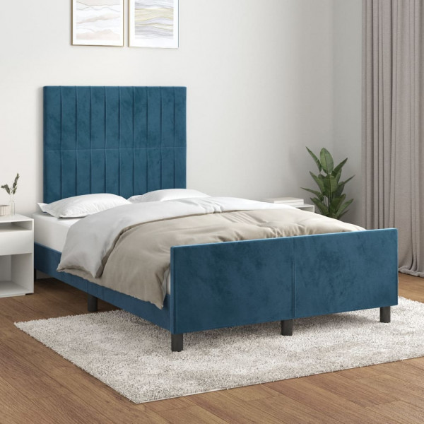 Estrutura de cama em veludo azul escuro com cabeceira 120x200cm D