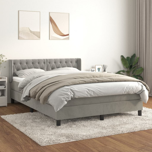 Cama box spring com colchão de veludo cinza claro 140x190 cm D