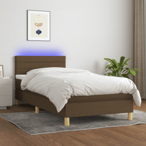 Cama box spring con colchón LED tela marrón oscuro 90x190 cm D