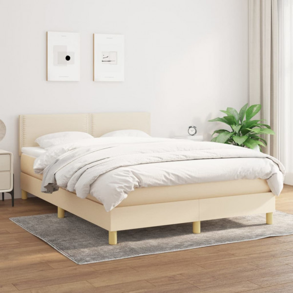 Cama box spring com colchão de tecido creme 140x190 cm D