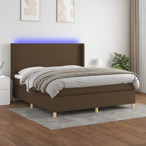 Colchão de cama box spring luzes LED tecido marrom escuro 180x200cm D